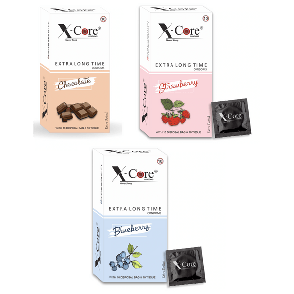 X-Core Extra Dotted Condom - Combo's - Chocolate, Strawberry, Blueberry (30 Units)