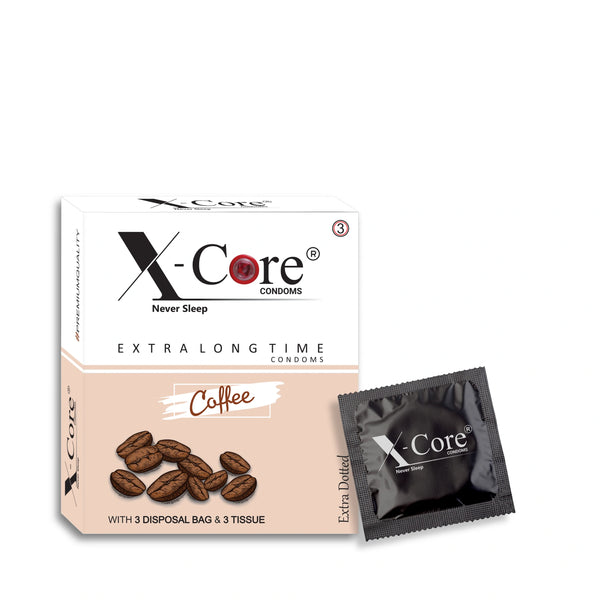 X-Core Extra Dotted Condom (03 Units) - Coffee