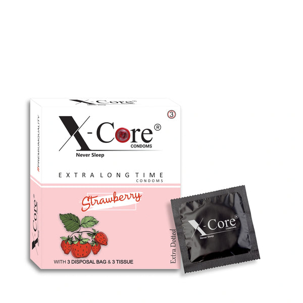 X-Core Extra Dotted Condom (03 Units) - Strawberry